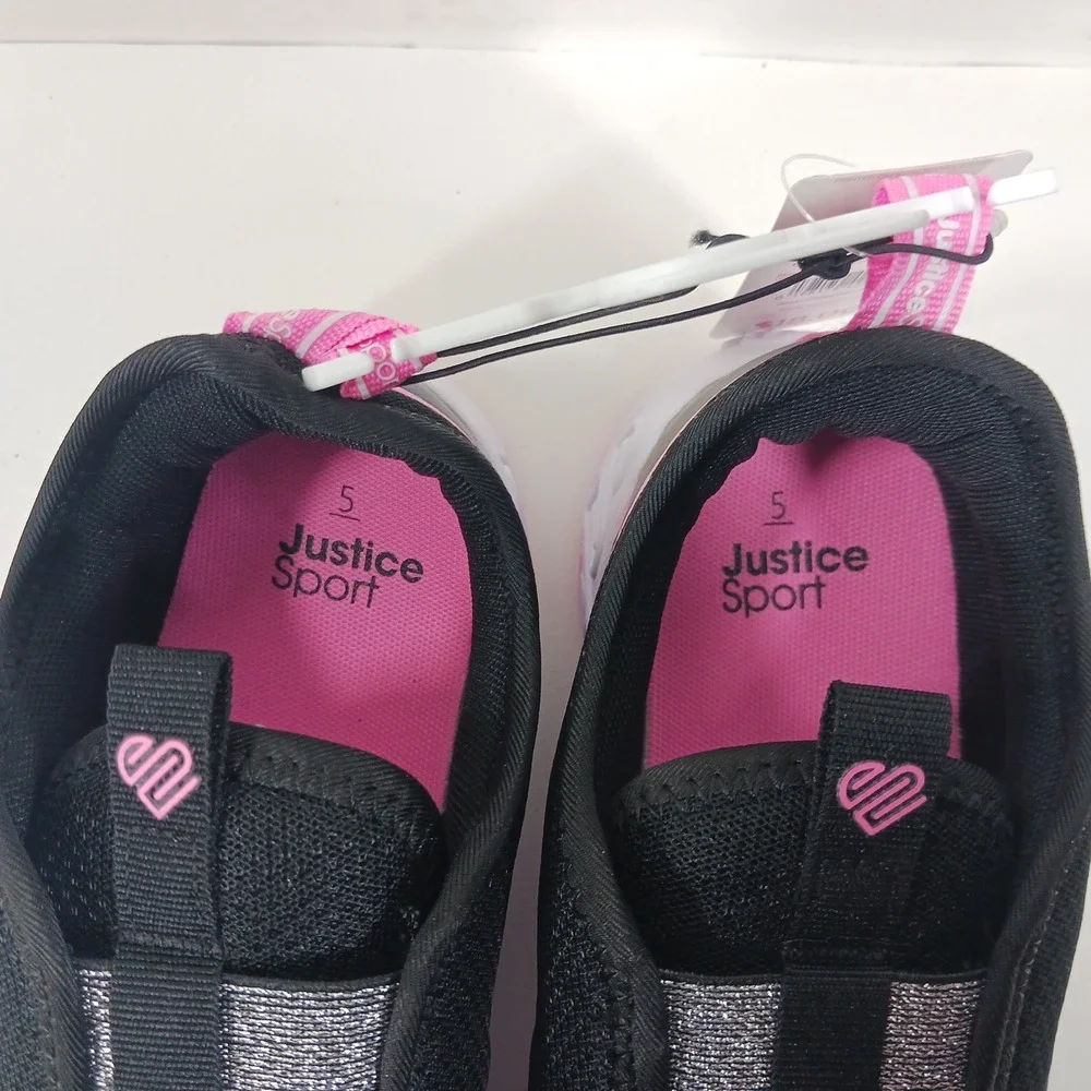 Justice Sport Girls Slip On Sneakers Black Pink Iridescent Size 5 GMG JUS SNKR